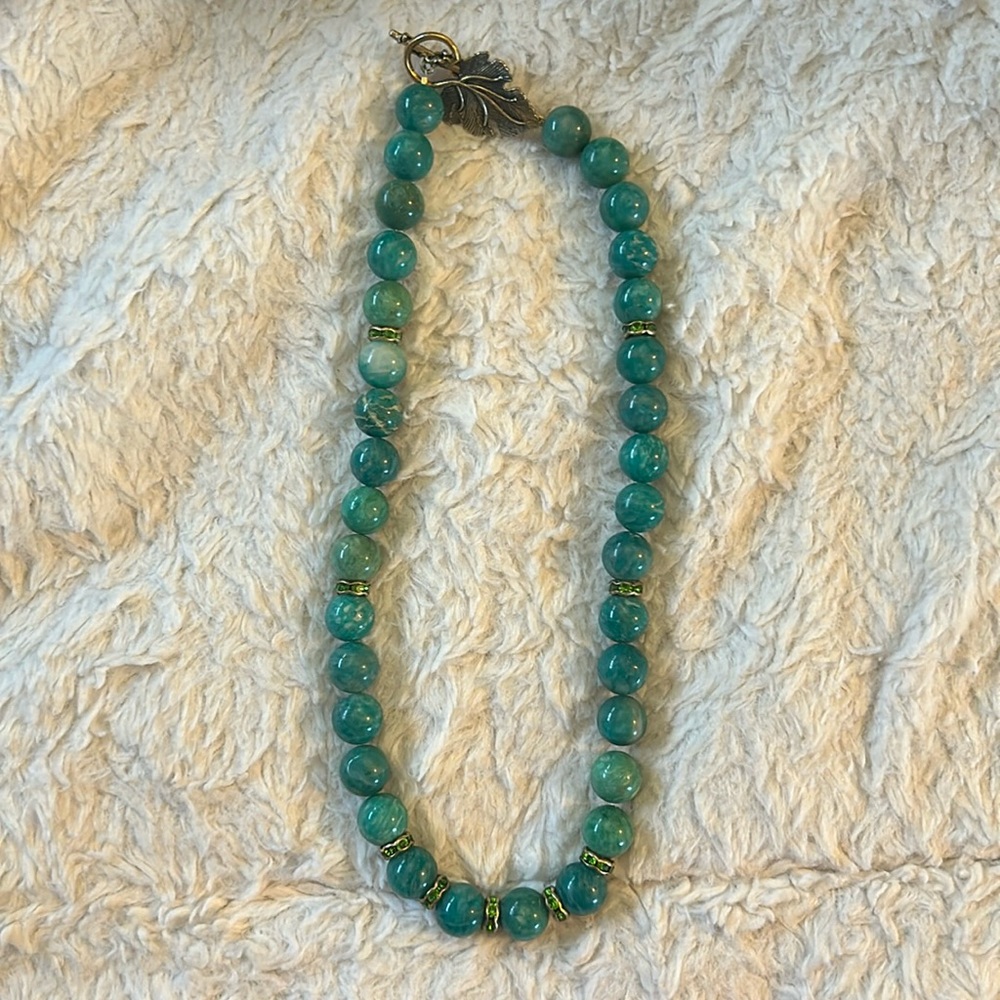 Beaded Necklace with Leaf Clasp